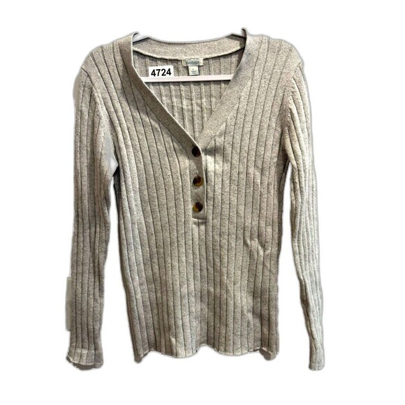 Sundance Tops - Sundance Womens Gray Henley Sweater Size L V Neck Ribbed Knit Long Sleeve